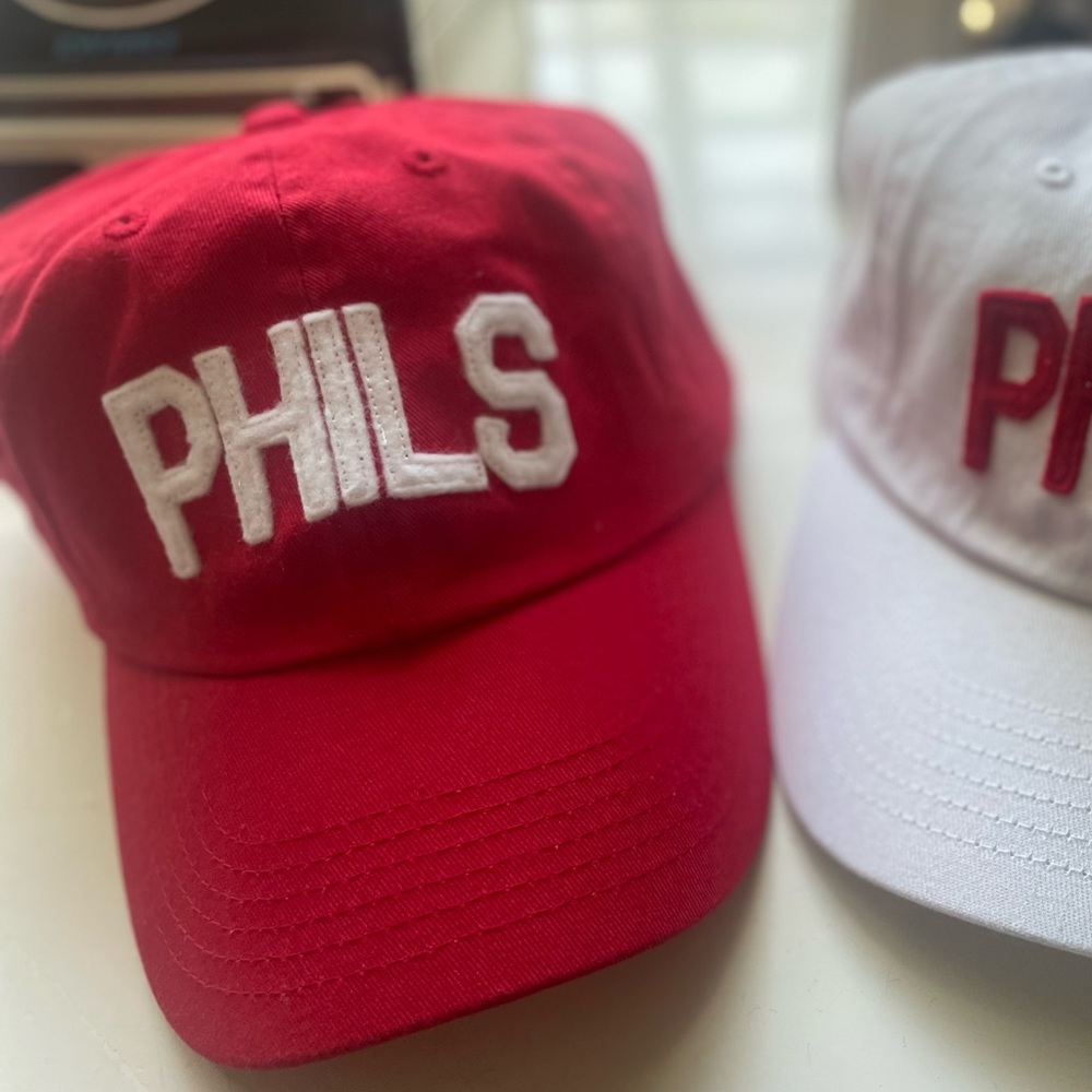 PHILS White Felt Applique on Red Baseball Hat Cap